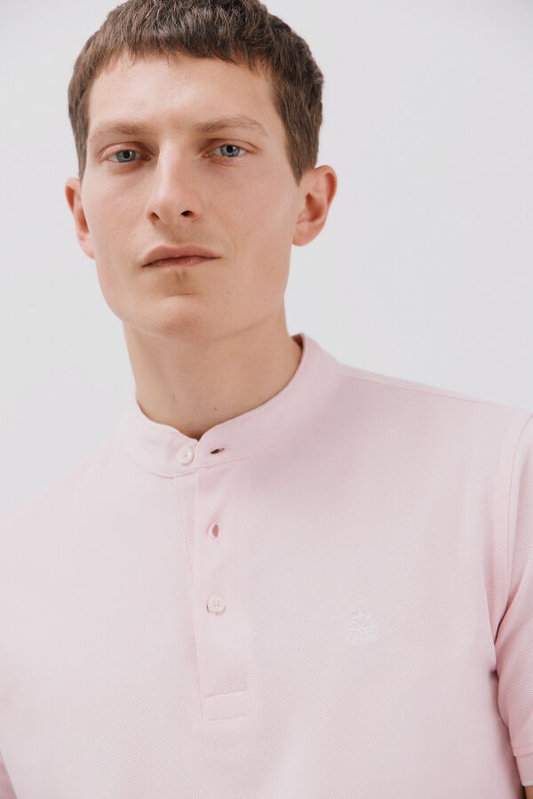 Cortefiel Mandarin collar polo shirt Pink