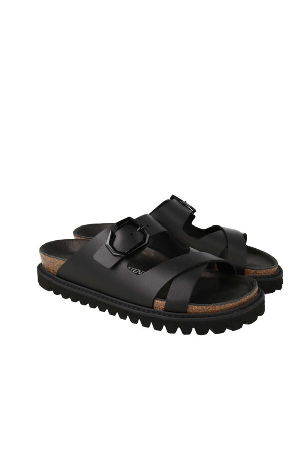 Genuins Sand&aacute;lia de pele Preto