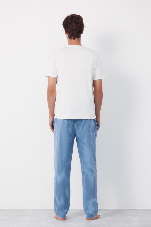 Cortefiel Jersey-knit and fabric pyjama set White