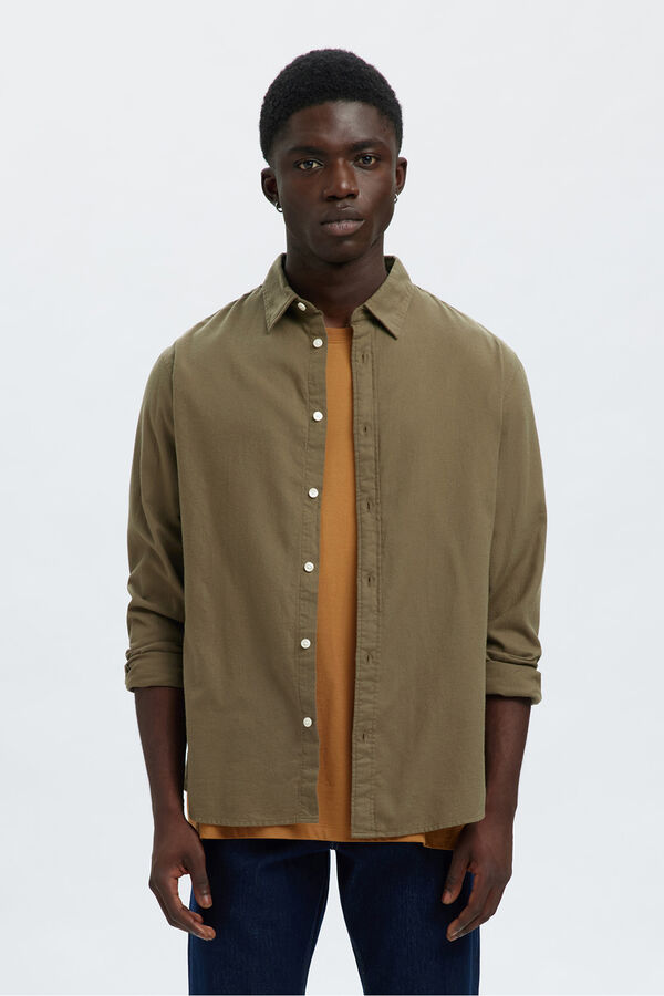 Selected Slim fit long sleeve shirt . Green