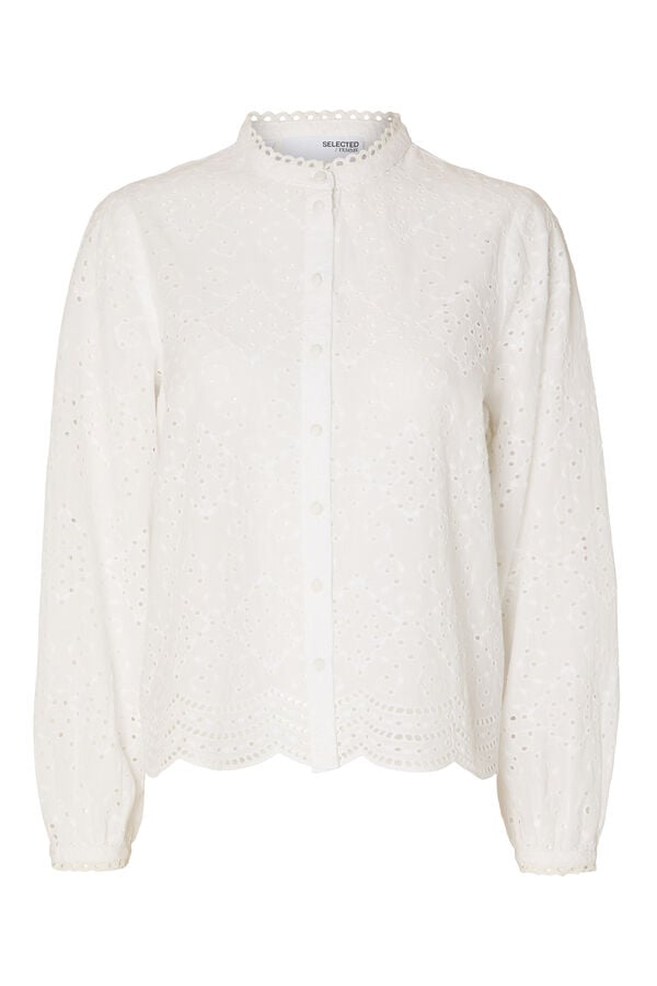 Cortefiel Camisa de manga larga con bordado confeccionada 100% con algodón orgánico Blanco 