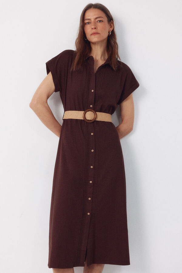 Cortefiel Linen dress Dark brown