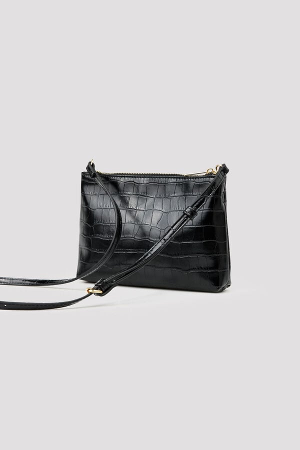 Cortefiel Crocodile effect crossbody wallet Black