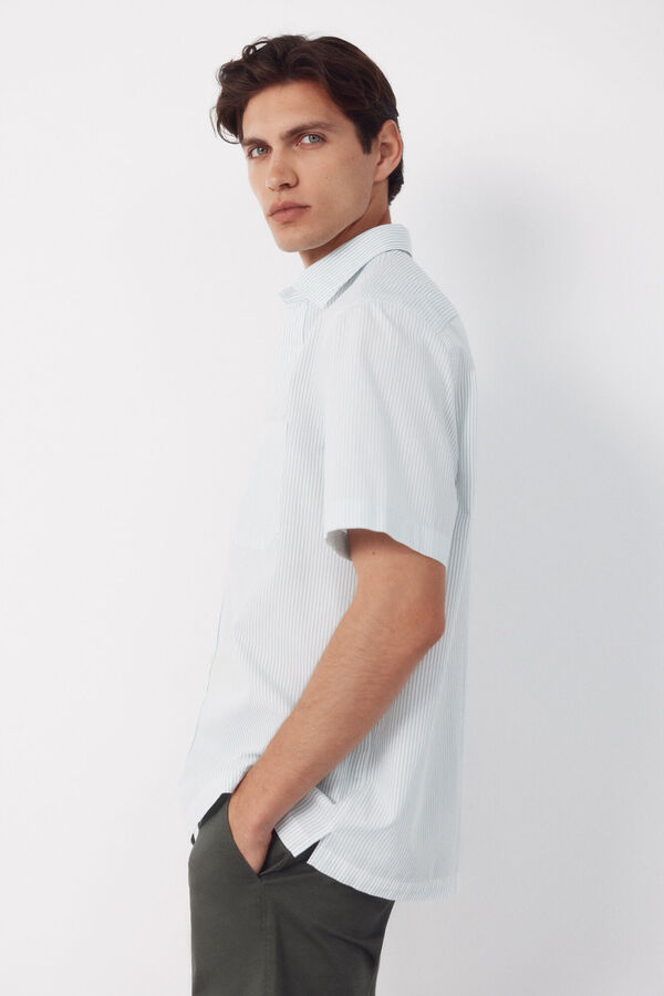 Cortefiel Striped short sleeve shirt Green