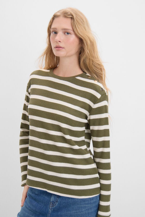 Cortefiel striped T-shirt with a touch of lurex Kaki