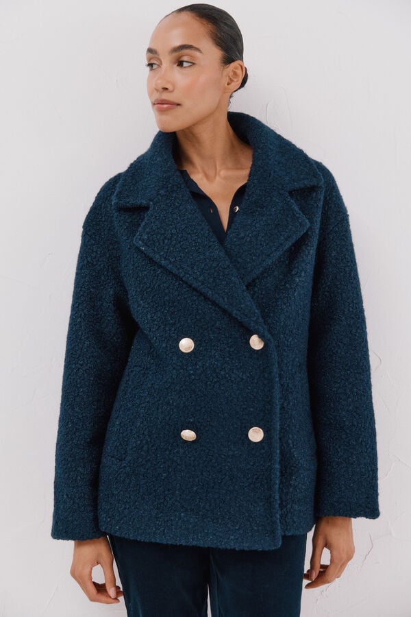 Cortefiel Short soft fabric coat Navy