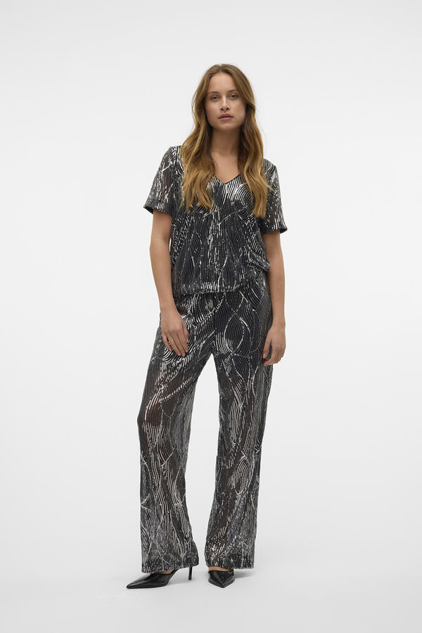 Vero Moda T-shirt manga curta lantejoulas Preto
