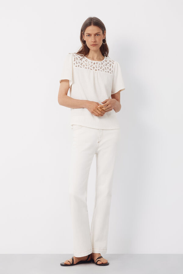 Cortefiel Combined guipure top Ivory