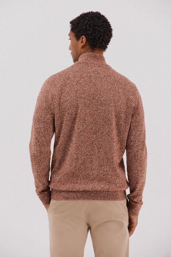 Cortefiel Twisted-knit wool jumper with zip Brown