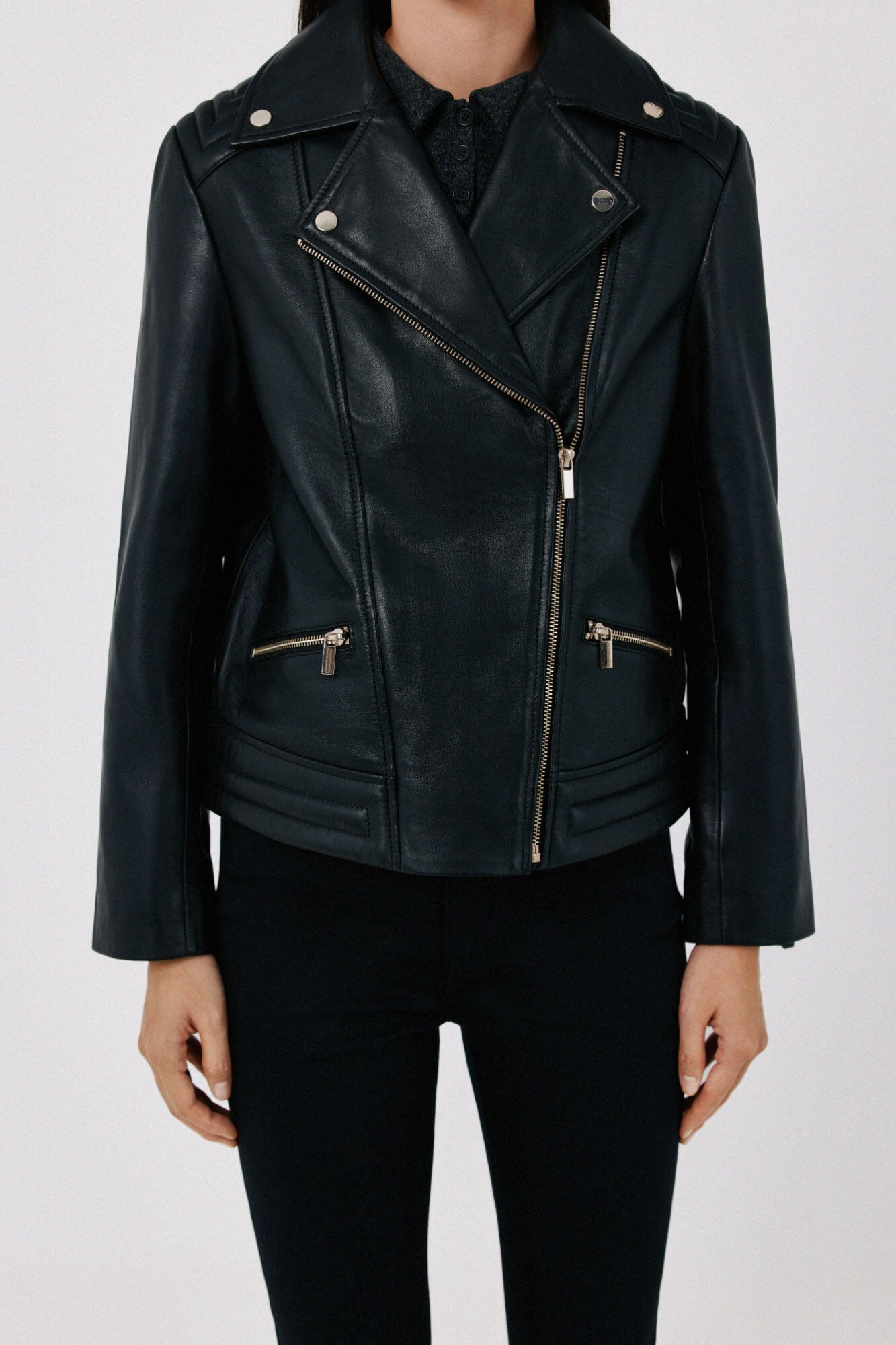 Cortefiel Leather zip fastening jacket