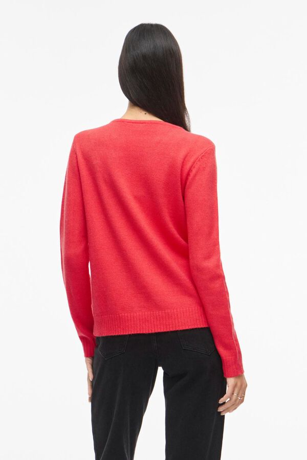 Vila Camisola de malha gola em V de viscose Vermelho