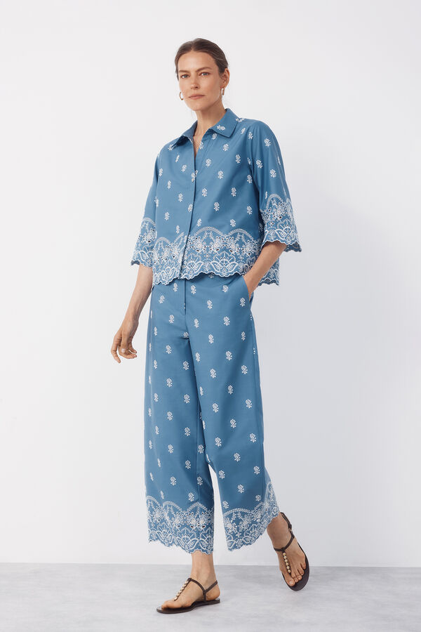 Cortefiel Embroidered shirt Blue