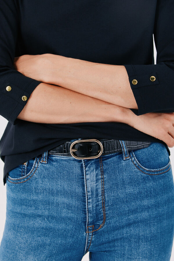 Cortefiel Boat neck T-shirt Black