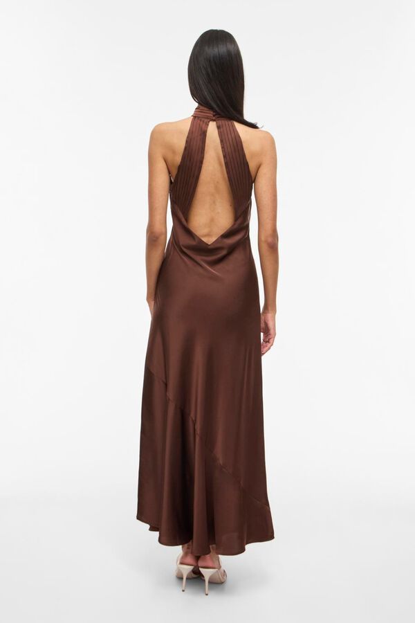 Vila Vestido comprido gola halter de festa Castanho