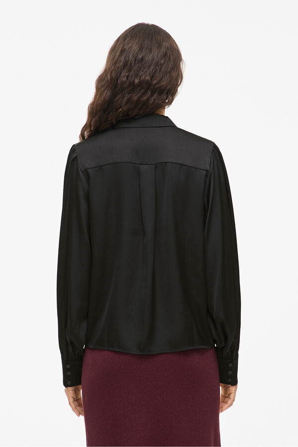Vila Blusa de cetim de manga manga Preto