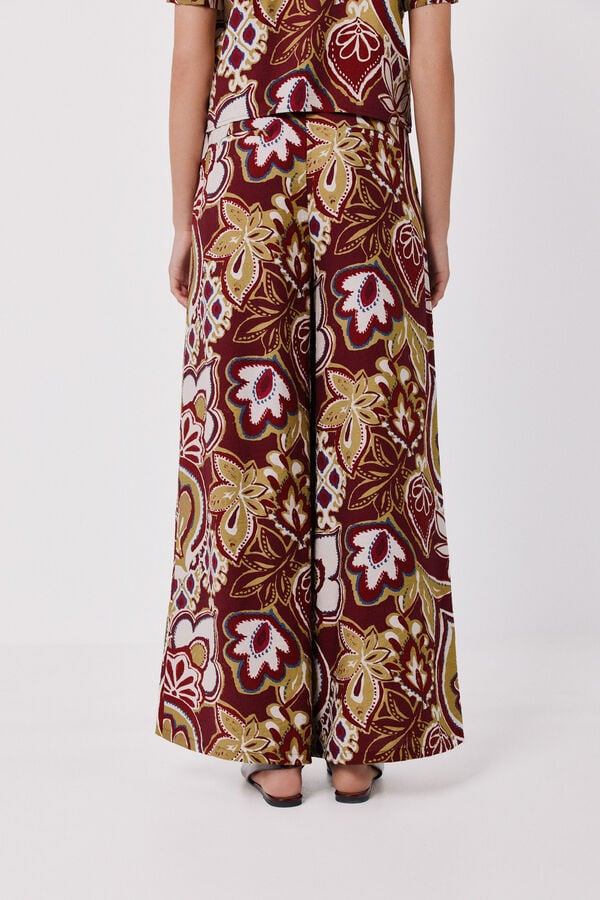 Cortefiel Printed wide-leg trousers Printed white