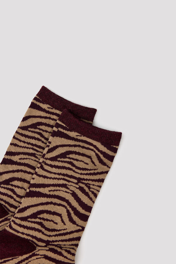 Cortefiel Zebra long socks Printed brown