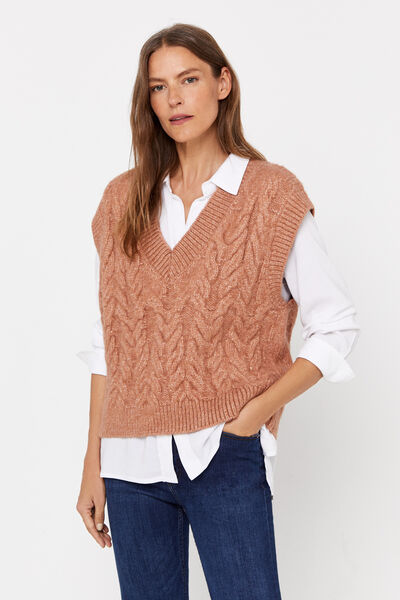 Cortefiel Cable knit vest Pink