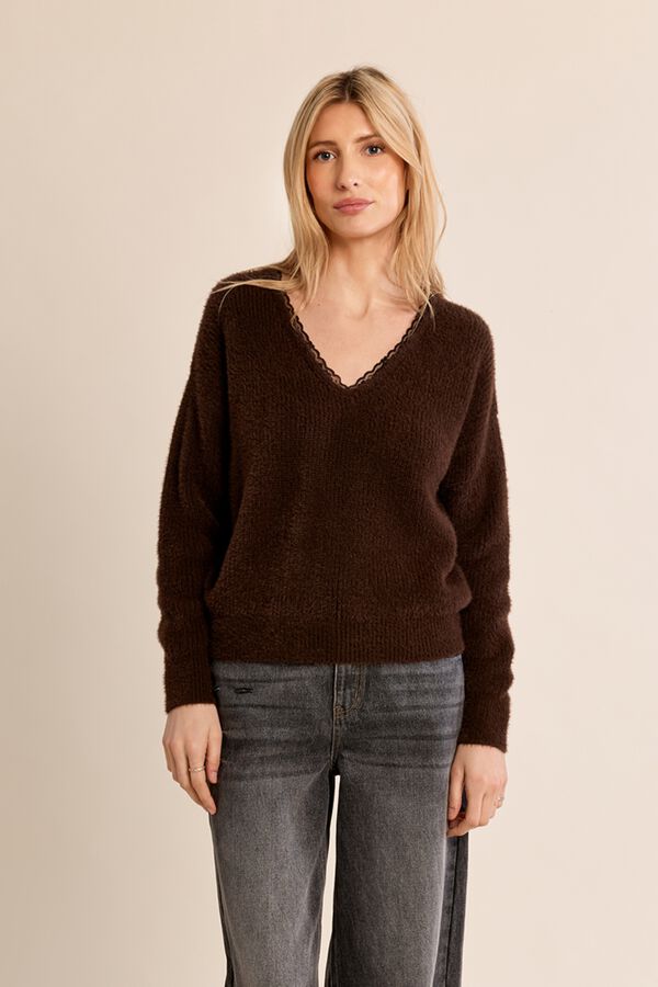 Molly Bracken Camisola de manga comprida com detalhe de renda Castanho