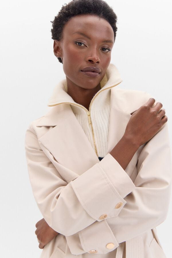 Cortefiel Long trench coat Ivory