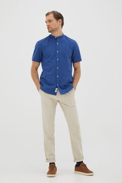 Cortefiel Plain short-sleeved mandarin collar shirt Royal blue
