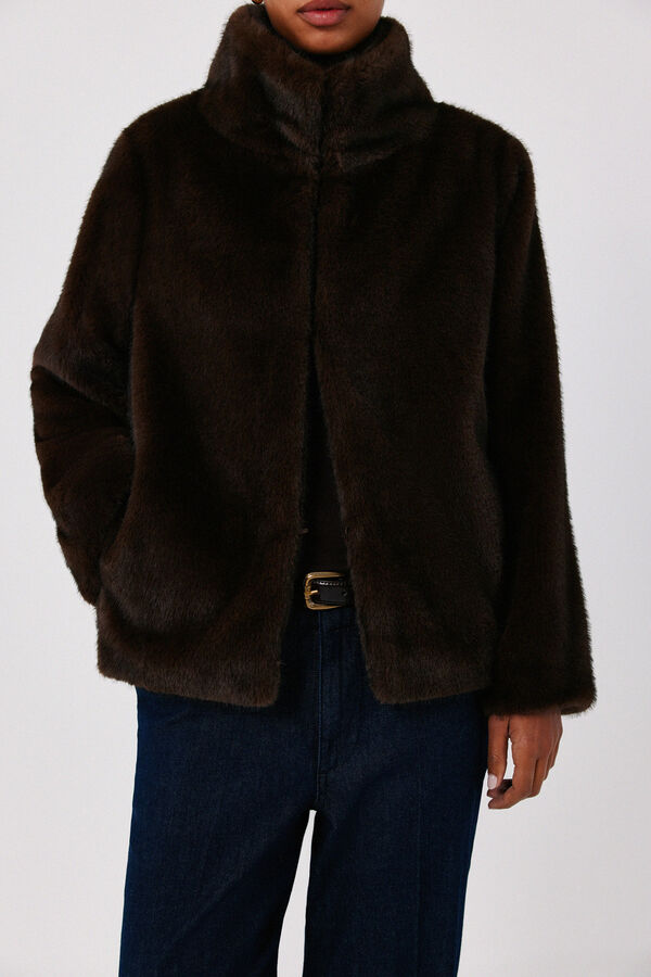 Cortefiel Faux fur jacket Dark brown