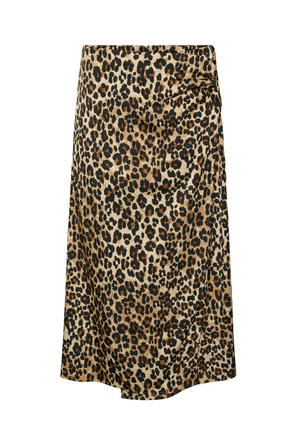 Cortefiel Long leopard print skirt Dark brown