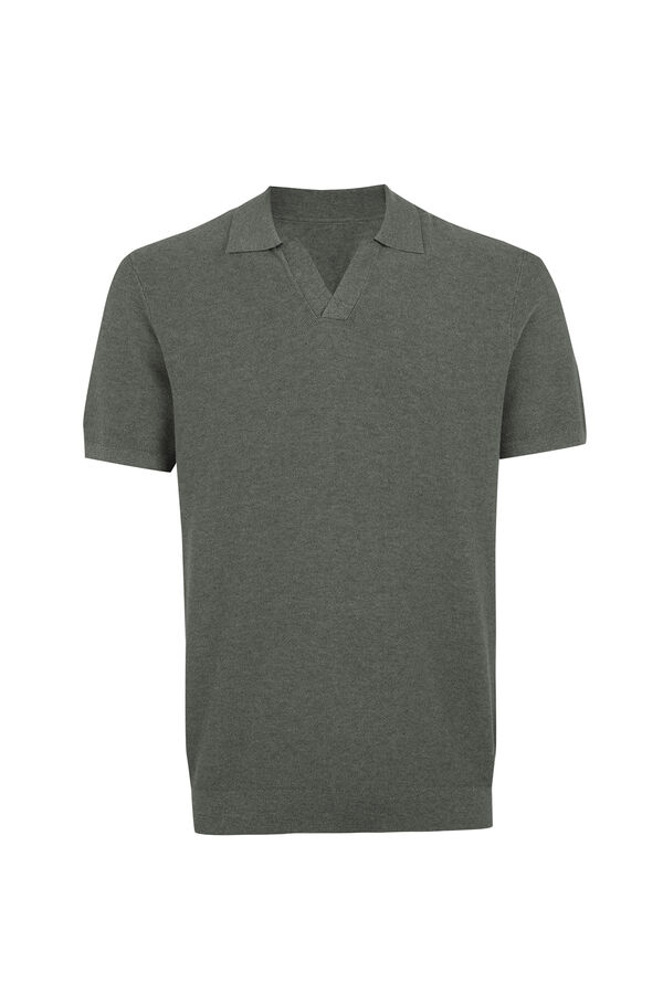 Cortefiel Cotton knit short sleeve polo shirt Kaki