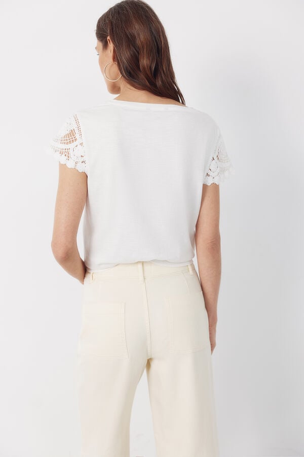 Cortefiel Crochet sleeve sleeve -shirt White