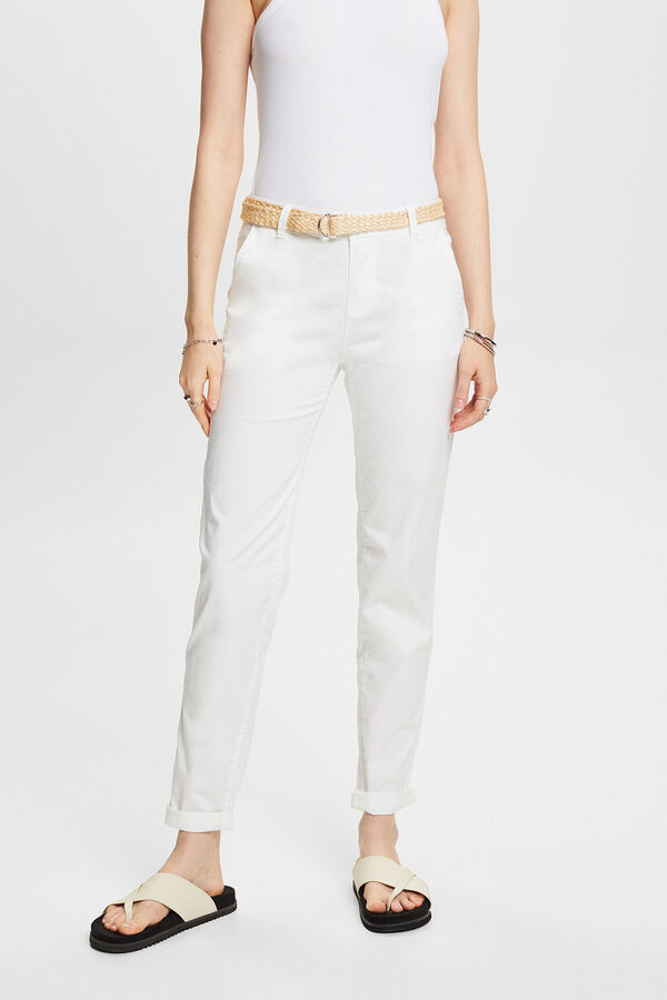 Cortefiel Pantalón básico chino con cinturón trenzado Blanco