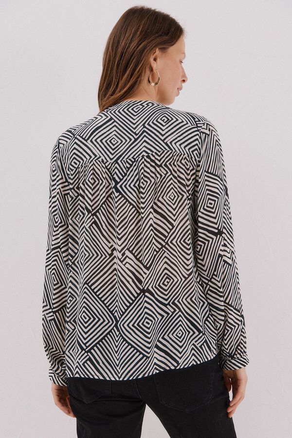 Cortefiel Blusa cuello redondo Estampado blanco