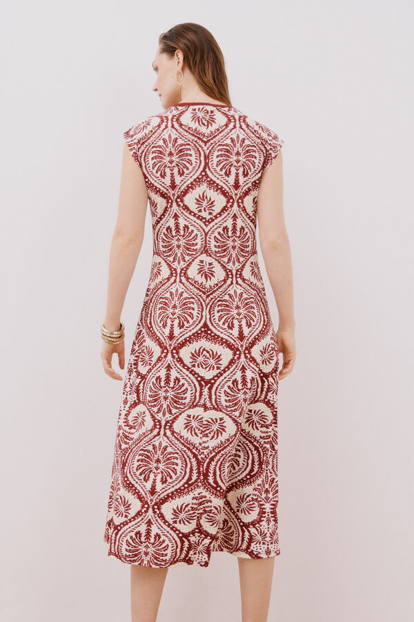 Cortefiel Contrast V neckline dress Printed red