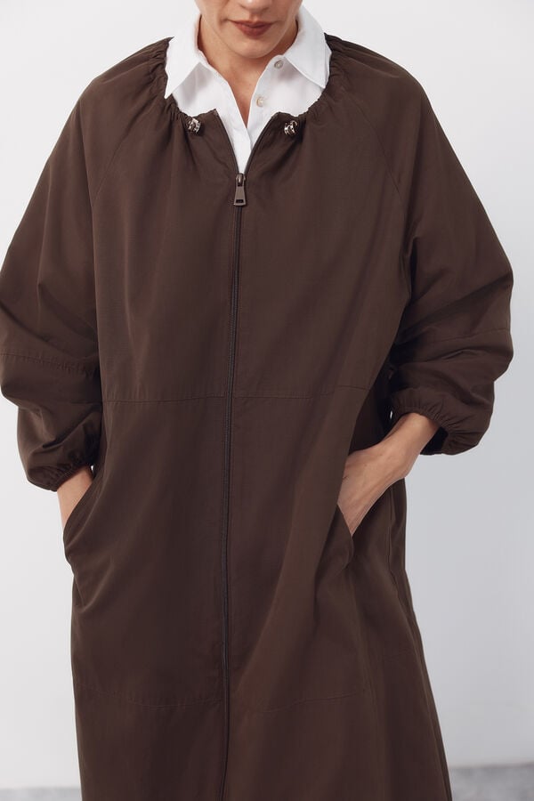 Cortefiel Long trench coat volume Dark brown