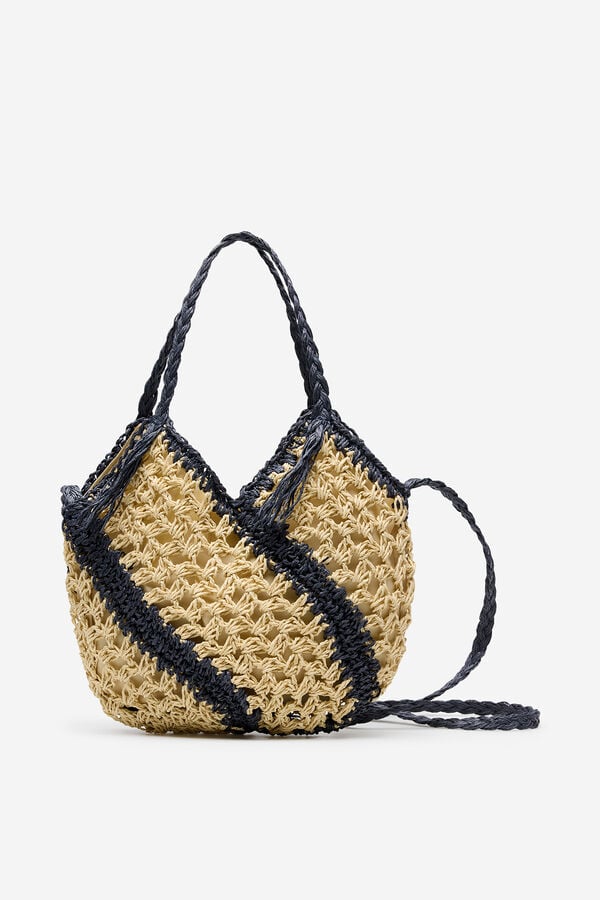Cortefiel Raffia braided crossbody Nude