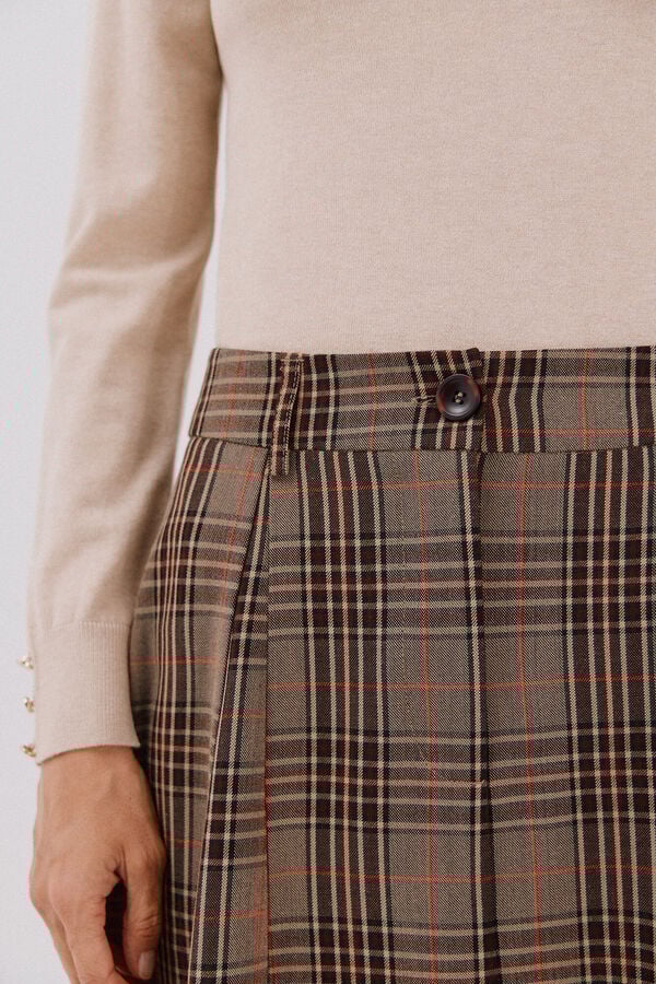 Cortefiel Plaid midi cape skirt Nude