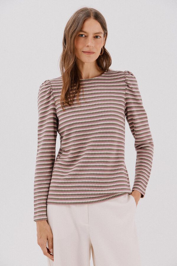 Cortefiel multicoloured striped structured top Printed green
