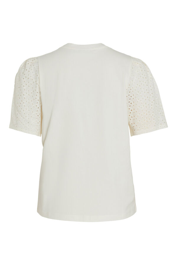 Cortefiel Short-sleeved T-shirt with broderie anglaise detail Grey