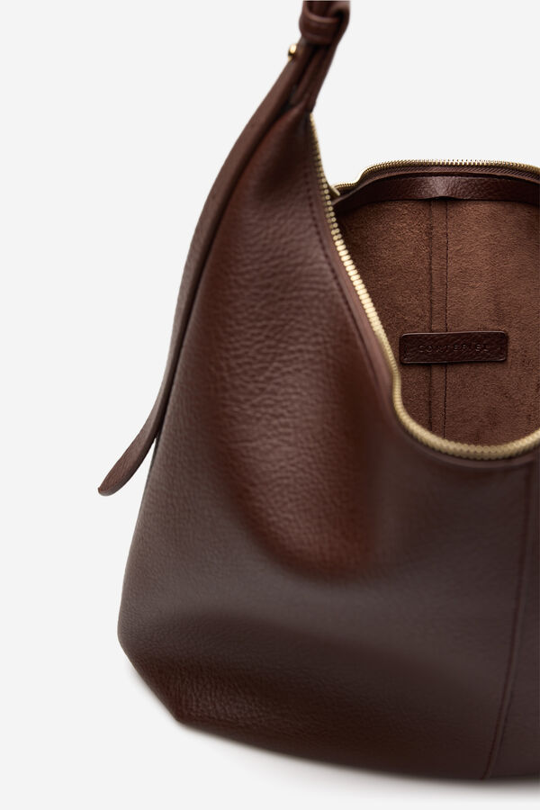 Cortefiel Textured shoulder bag Dark brown