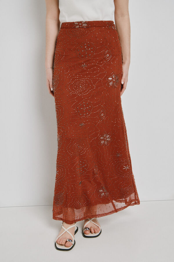 Vero Moda Saia midi com pedraria Castanho