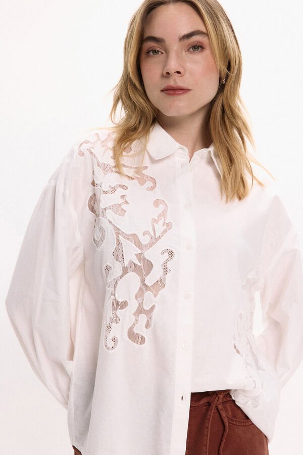 Vila Camisa de viscose e algodão com renda Branco