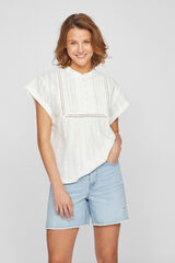 Cortefiel Mandarin collar short-sleeved blouse White