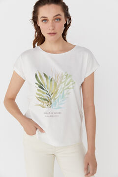 Cortefiel Pearl print dropped sleeve T-shirt Printed white