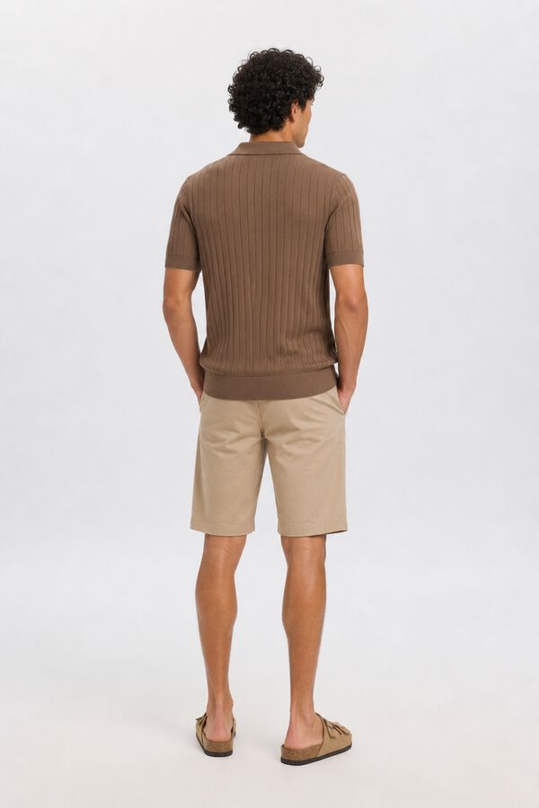 Selected Ribbed knit polo shirt Brown