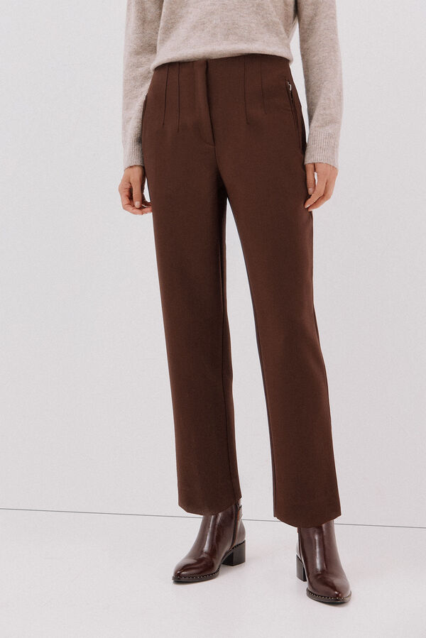 Cortefiel Zippered pants Dark brown