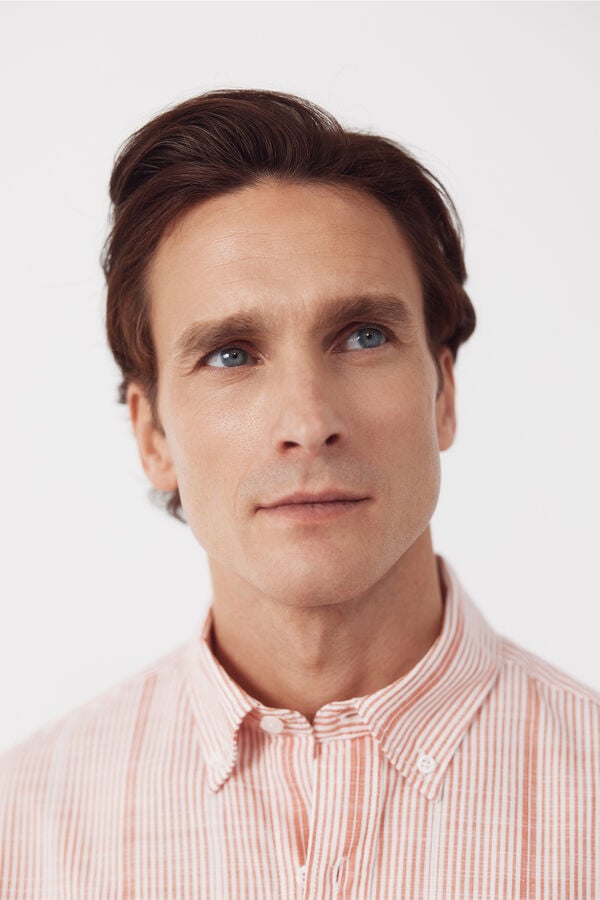 Cortefiel Striped cotton slub shirt Coral