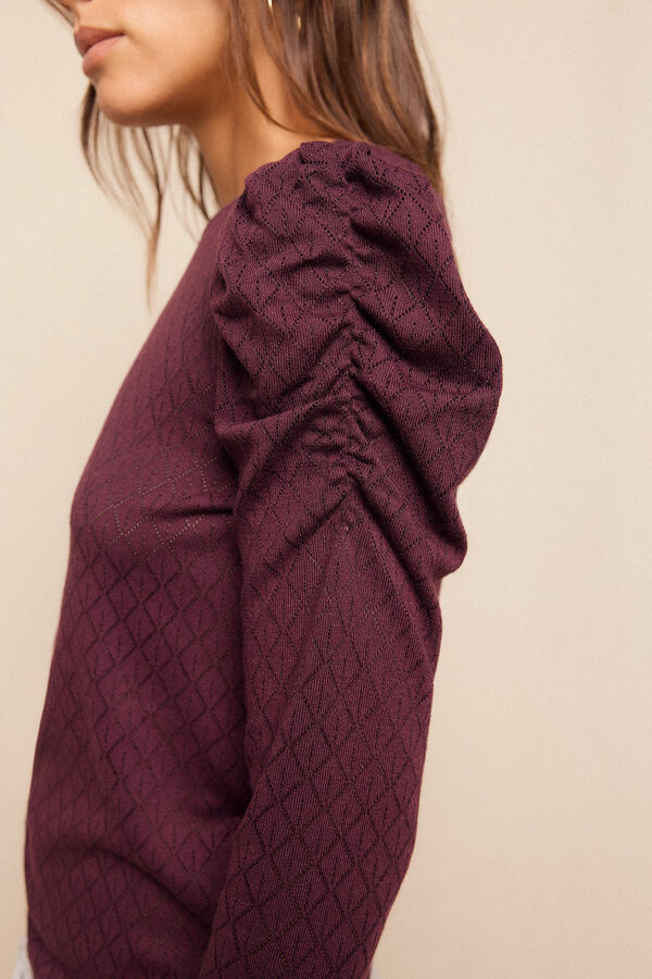 Slowlove Top estructura manga abullonada Vino