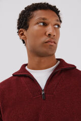 Cortefiel Jersey lana lambswool cuello abierto cremallera Granate