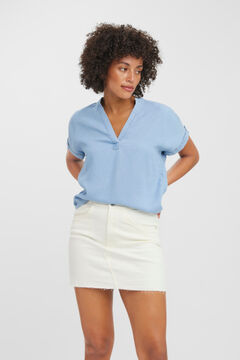 Cortefiel Short-sleeved denim TENCEL™ top  Royal blue