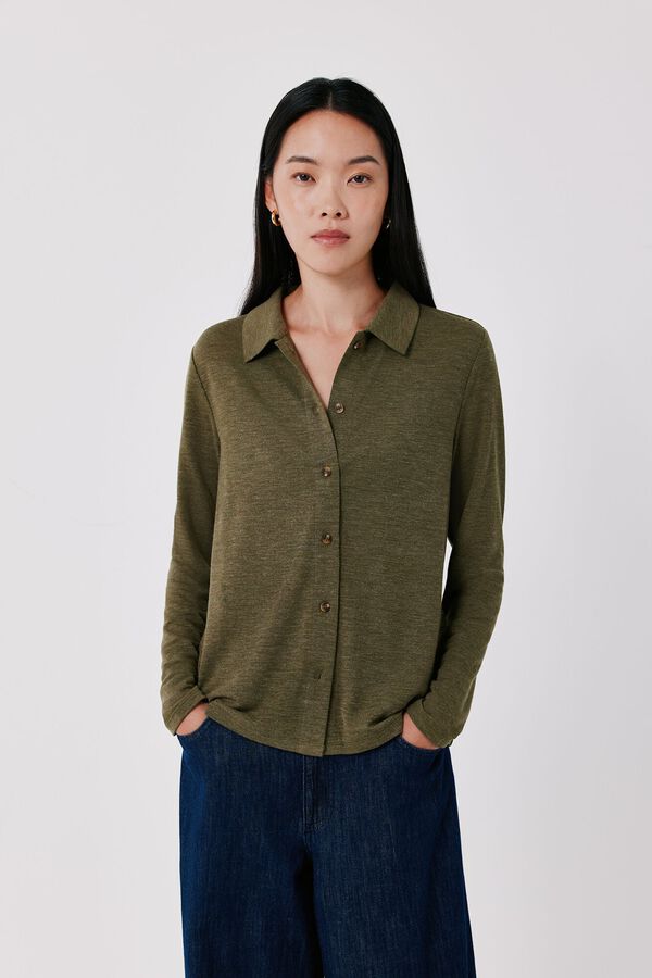 Cortefiel Stretch shirt with buttons Kaki