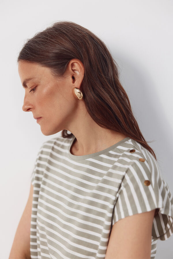Cortefiel Basic t-shirt with gold buttons Printed green